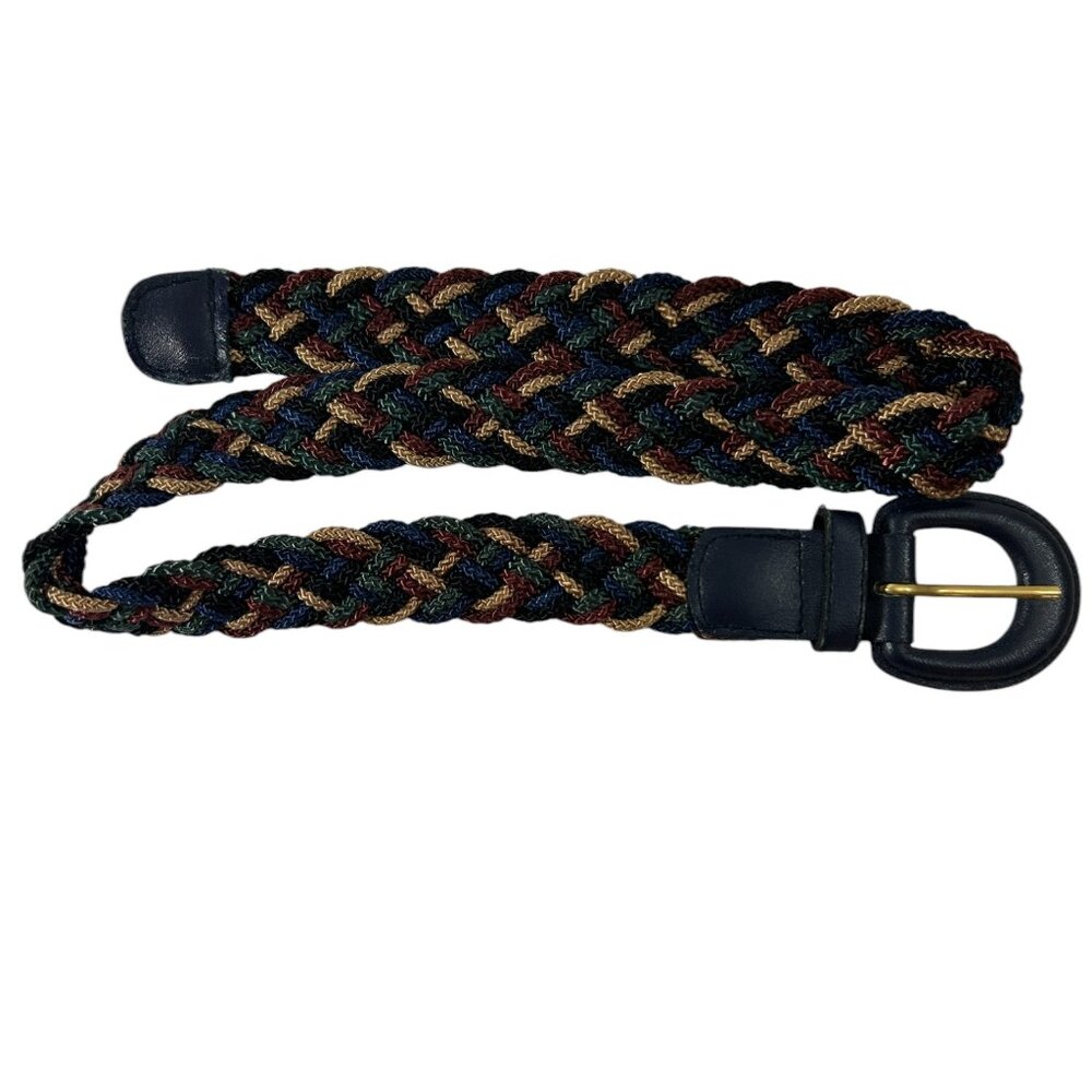 Vintage Woven Nylon Braided Belt Multicolor Fabric Size Small Preppy Retro